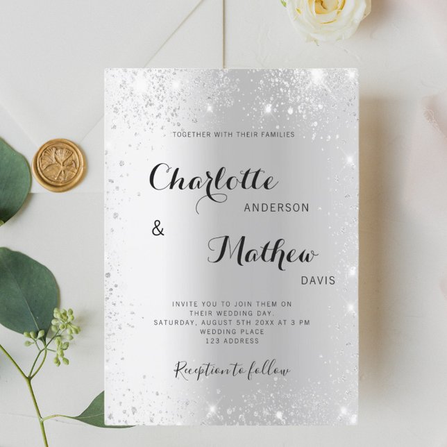 Invitación Boda purpurina plateado (Subido por el creador)