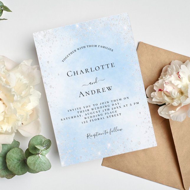 Invitación Boda purpurina plateado azul claro (Subido por el creador)