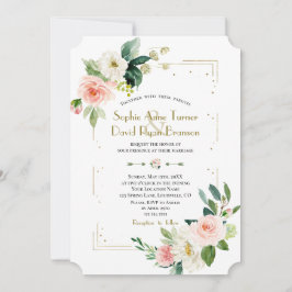 Invitación Boda Purpurina Rubor White Flowers Gold