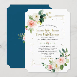 Invitación Boda Purpurina Rubor White Flowers Gold