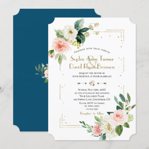 Invitación Boda Purpurina Rubor White Flowers Gold