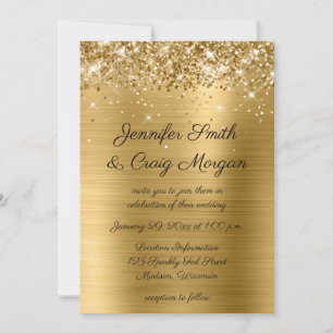 Invitación Boda Purpurinoso de Relieve metalizado dorado