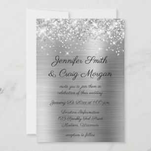 Invitación Boda Purpurinoso de Relieve metalizado plateado