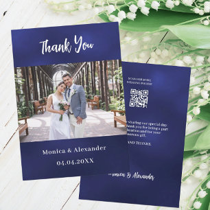 Invitación Boda QR azul marino foto de agradecimiento