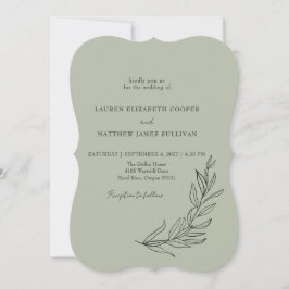 Invitación Boda QR Botánico Verde Salvia Dibujado a Mano