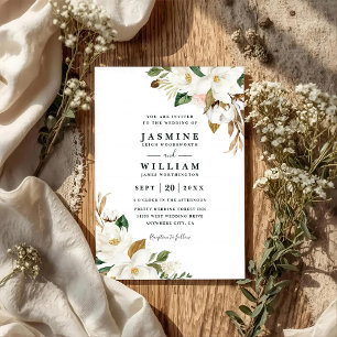 Invitación Boda QR Code Floral Rústica Magnolia Simple