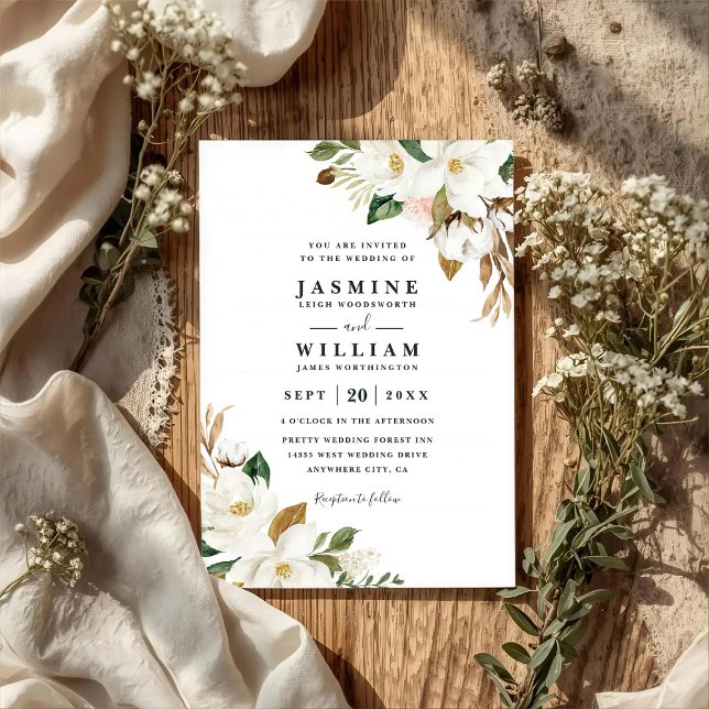 Invitación Boda QR Code Floral Rústica Magnolia Simple (Subido por el creador)