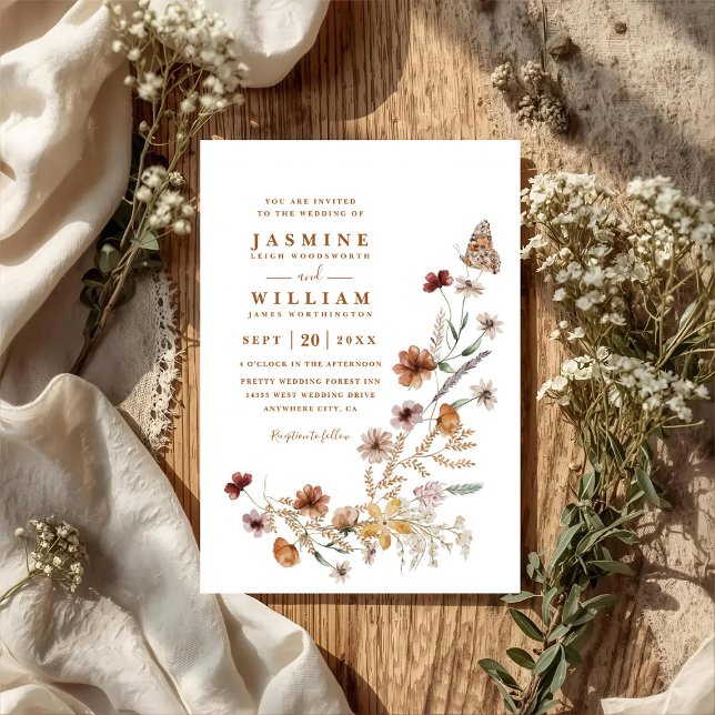 Invitación Boda QR Code Mariposa Floral Flor Silvestre Boho (Subido por el creador)