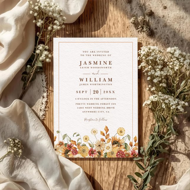Invitación Boda QR Code Moderna Elegante Flores Silvestres Bo (Subido por el creador)
