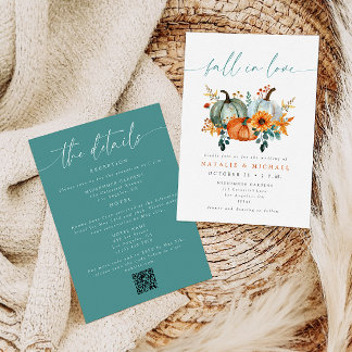 Invitación Boda QR Code Otoño Calabaza Boho Chic Todo en Uno