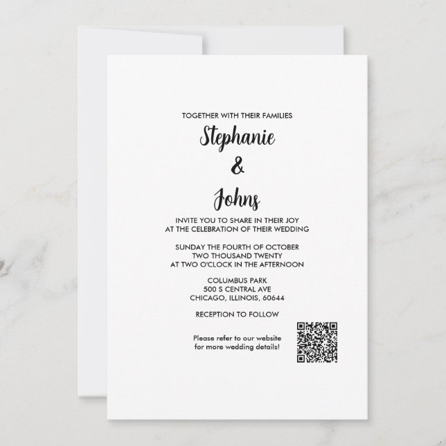 Invitación Boda QR Code Simple Elegant Script Classic 2024 (Anverso)