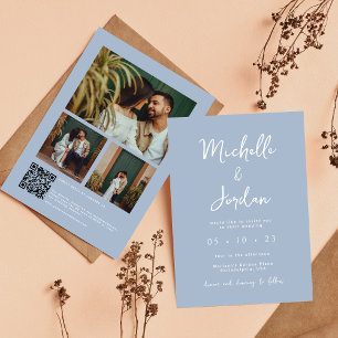 Invitación Boda QR con guión azul y polvo minimalista