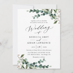 Invitación Boda QR de Acuarela Rústica de Verdor Todo en Uno