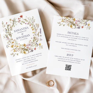 Invitación Boda QR de dos caras de flores silvestres