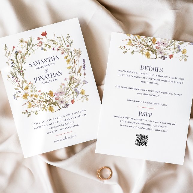 Invitación Boda QR de dos caras de flores silvestres (Subido por el creador)