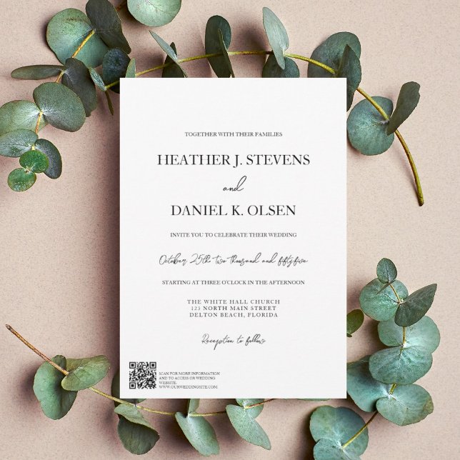 Invitación Boda QR elegante simple de tipografía blanca negra (Subido por el creador)