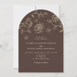 Invitación Boda QR marrón chocolate floral dibujada a mano