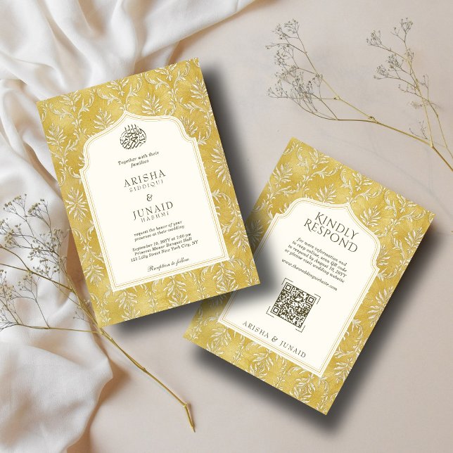 Invitación Boda QR musulmán islámico y real de Damasco dorado (Subido por el creador)