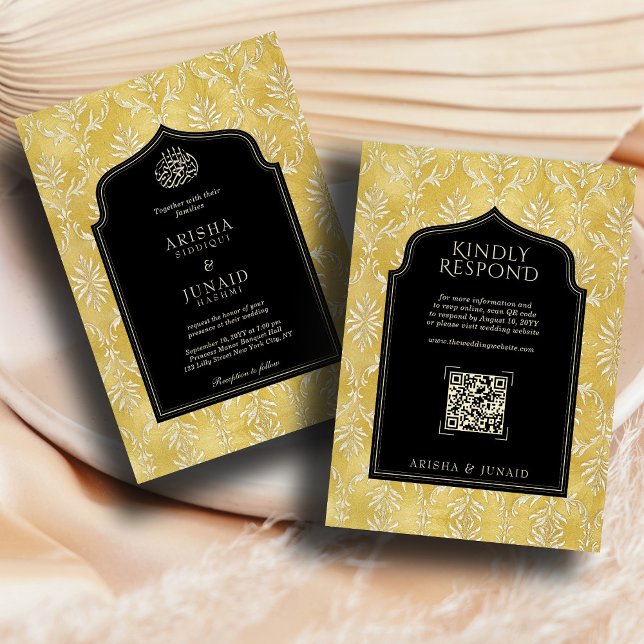 Invitación Boda QR musulmán islámico y real de Damasco dorado (Subido por el creador)