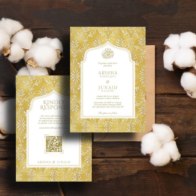 Invitación Boda QR musulmán islámico y real de Damasco dorado (Subido por el creador)