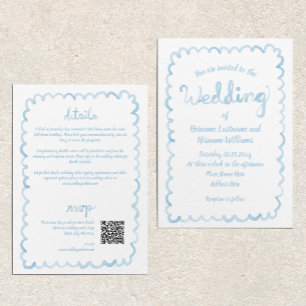 Invitación Boda QR QR RSVP azul claro dibujado de una mano