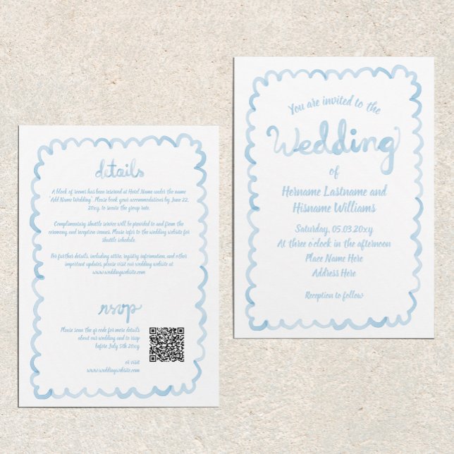 Invitación Boda QR QR RSVP azul claro dibujado de una mano (Subido por el creador)