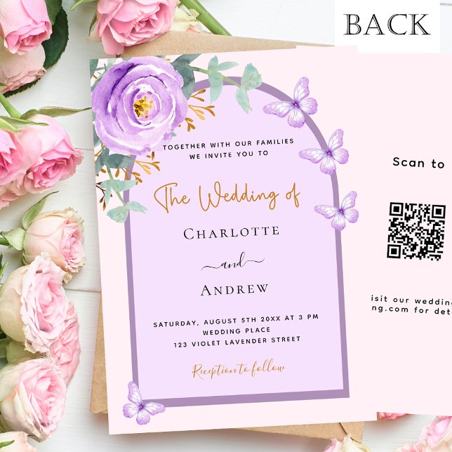Invitación Boda QR RSVP de arco floral violeta rosa (Subido por el creador)