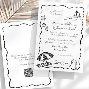 Invitación Boda QR RSVP de la fantástica playa de mano negra