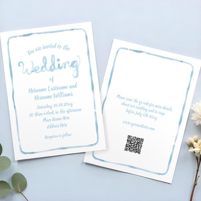Invitación Boda QR RSVP de marco azul claro dibujado a mano s (Subido por el creador)