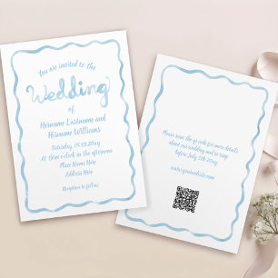 Invitación Boda QR RSVP de marco de onda azul claro dibujado 