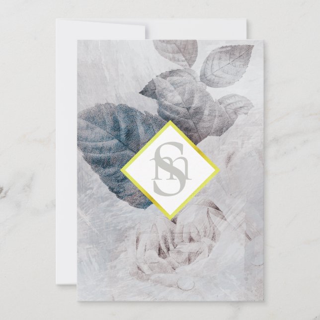 Invitación * Boda QR RSVP de Monograma de Flor de Rosa Blanca (Anverso)