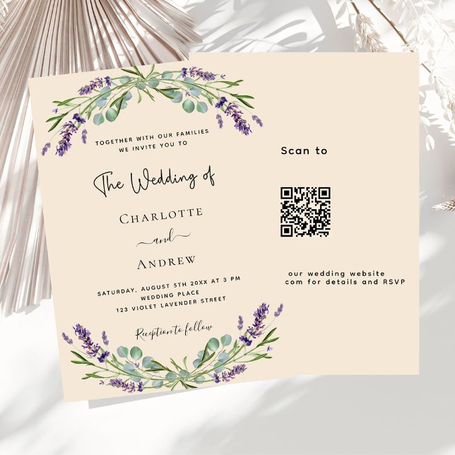 Invitación Boda QR RSVP violeta beige de Lavender (Subido por el creador)