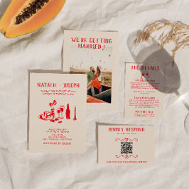 Invitación Boda Quirky con la mano roja y la esgrima retro