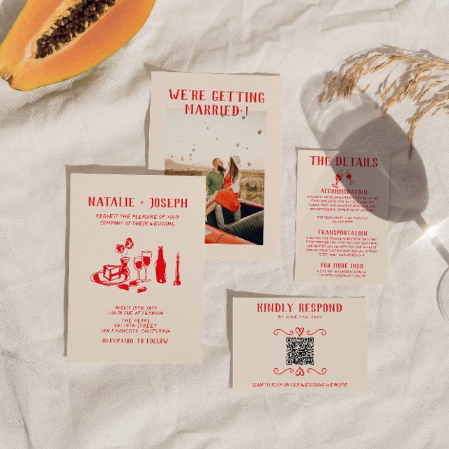 Invitación Boda Quirky con la mano roja y la esgrima retro (Subido por el creador)