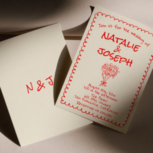 Invitación Boda Quirky Único Retro Funky De Mano