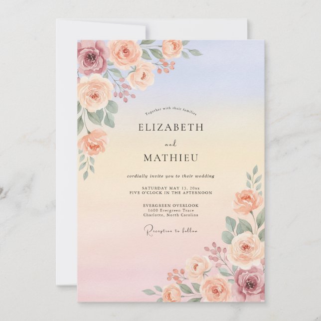 Invitación Boda Radiante Atardecer de Melocotón (Anverso)