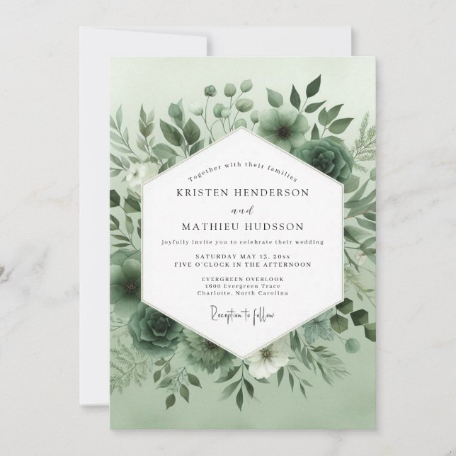 Invitación Boda Radiante Bosque Verde Salvia (Anverso)