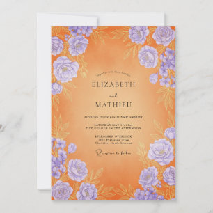 Invitación Boda Radiante de Atardecer Naranja