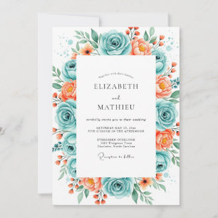 Invitación Boda radiante de coral turquesa en primavera