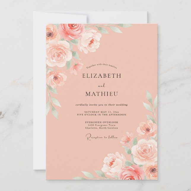 Invitación Boda Radiante de Durazno en Primavera (Anverso)
