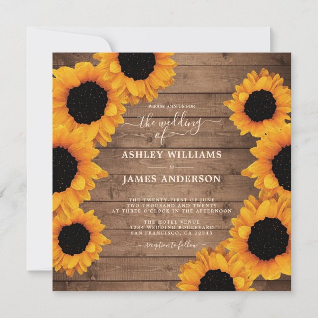 Invitación Boda radiante de girasol ruso (Anverso)