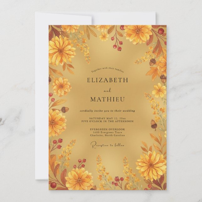 Invitación Boda Radiante de Otoño Dorado (Anverso)