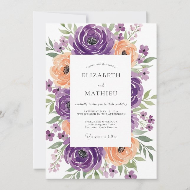 Invitación Boda Radiante de Primavera con Albaricoque Púrpura (Anverso)