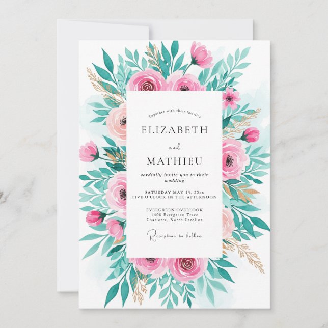 Invitación Boda radiante de primavera en rosa (Anverso)