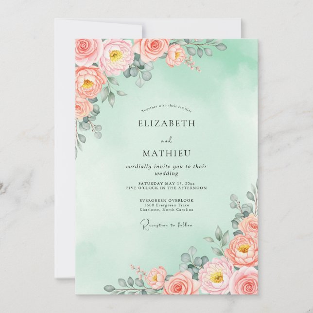 Invitación Boda Radiante de Primavera Espuma de Mar Melocotón (Anverso)