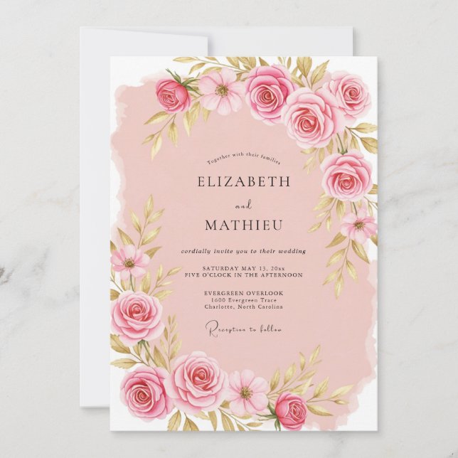 Invitación Boda Radiante de Primavera Rosa Rubor (Anverso)