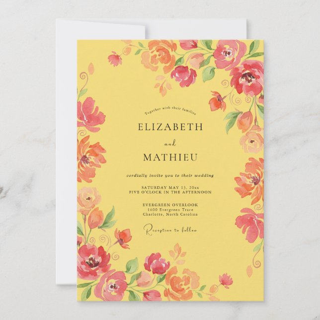 Invitación Boda Radiante de Verano Amarillo (Anverso)