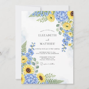 Invitación Boda Radiante de Verano con Azul de Aciano Amarill