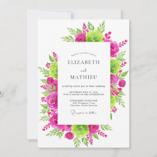 Invitación Boda Radiante de Verano en Rosa Fucsia y Verde Lim