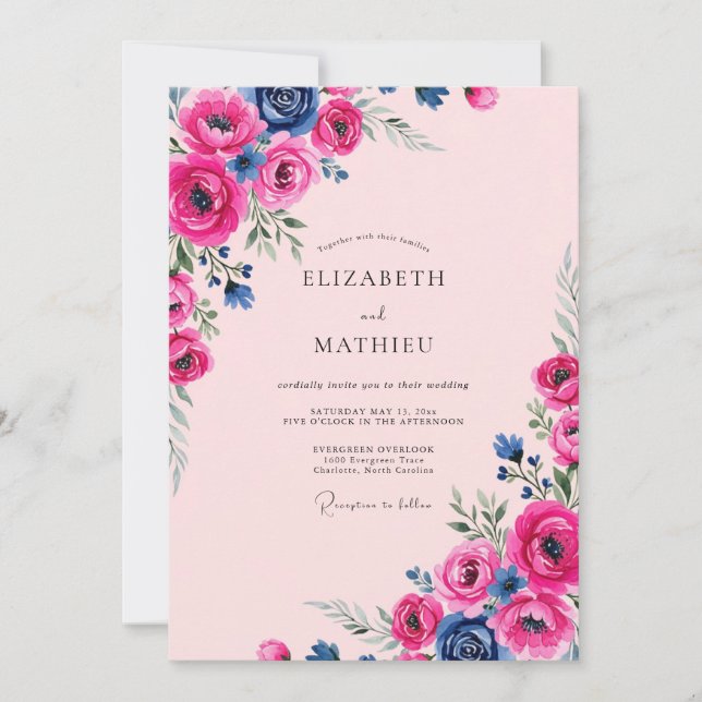 Invitación Boda Radiante de Verano Magenta (Anverso)